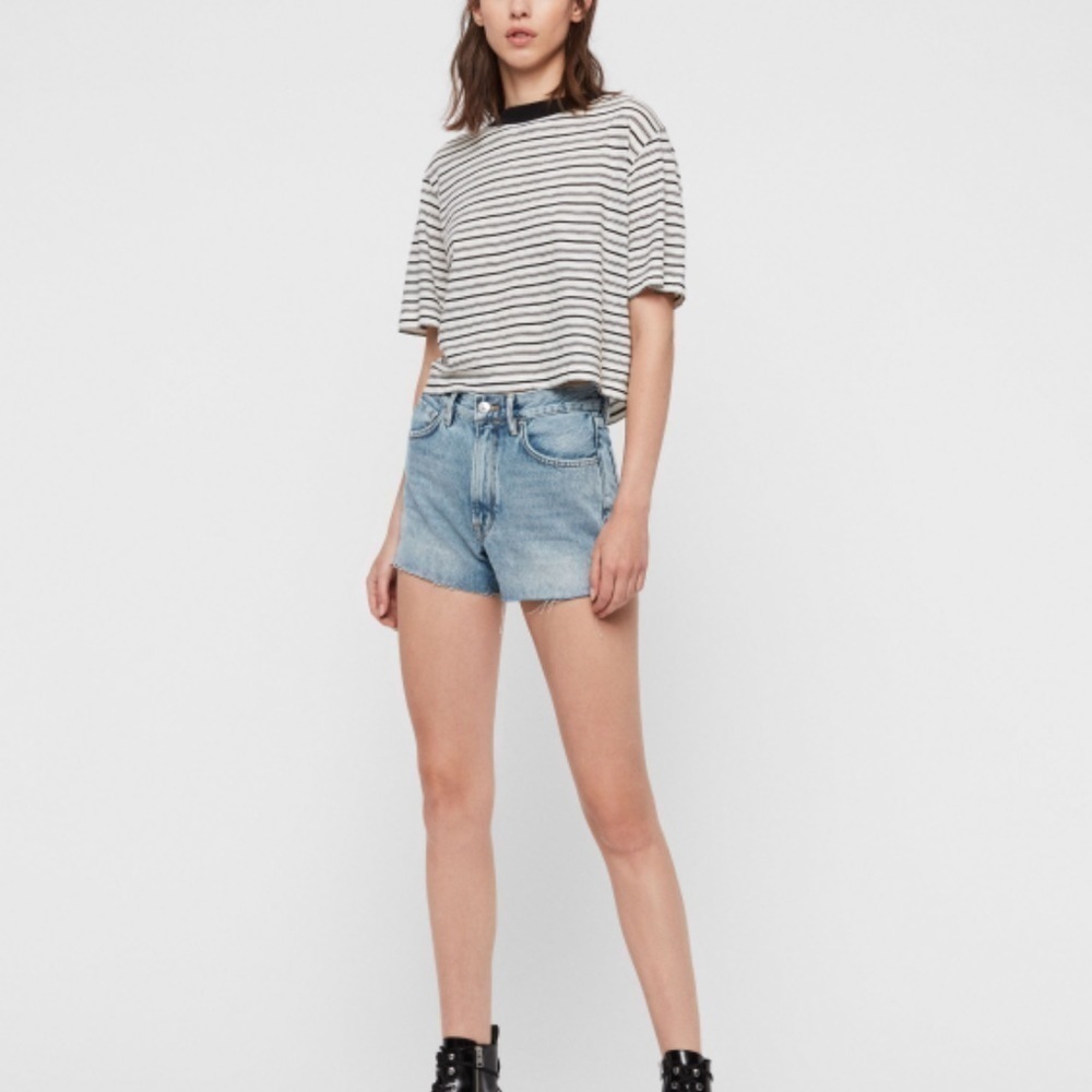 All Saints Paula High Waist Shorts Light Indigo Blue 27